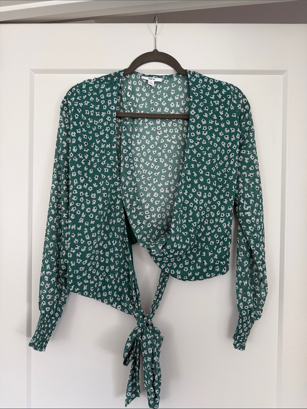 Bar III Green Floral Tie-Front Blouse